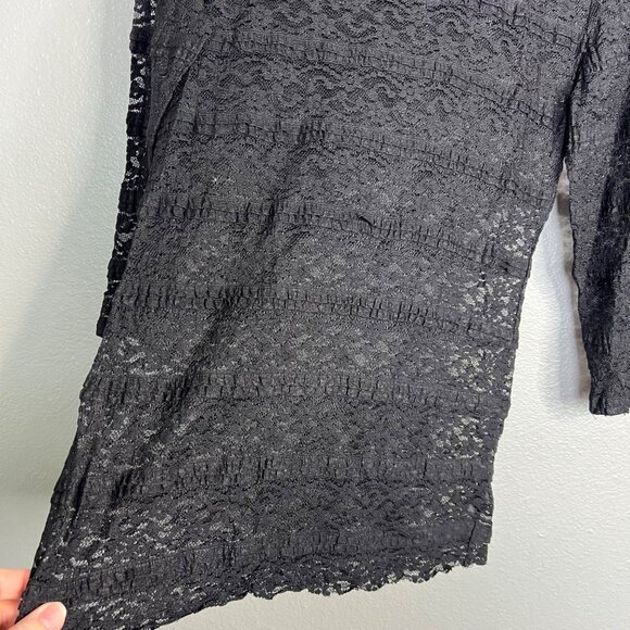 Forever 21 Black Lace Top Women's M 3/4 Sleeve Whimsigoth Gothic Fairy Goth Vamp - Picture 6 of 7